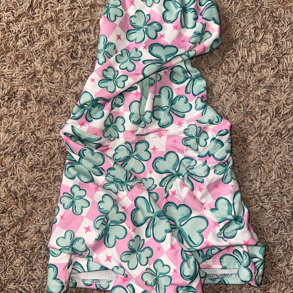 Clover Print Pink And Green Hoodie - Crop